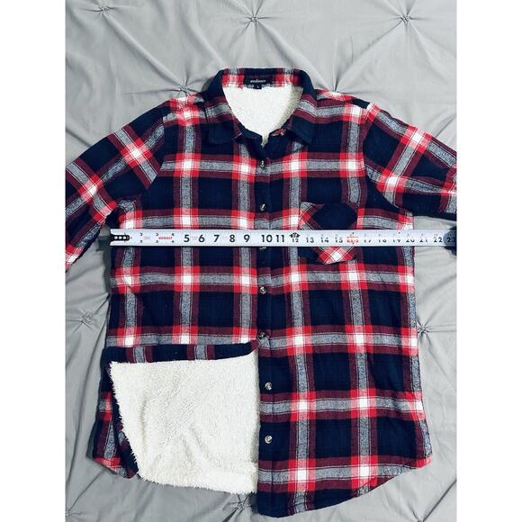 Ambience Women’s Shacket Size Large Shirt/Jacket Plaid Sherpa Button Up - Picture 8 of 11